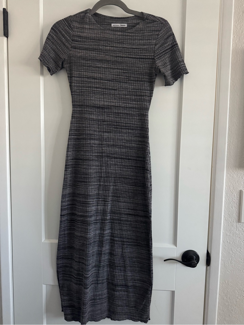 Reformation Gray Ribbed Knit Midi Dress